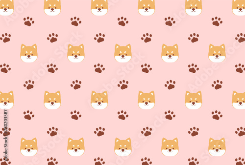 seamless pattern with a set of shiba dogs and paws for banners, cards, flyers, social media wallpapers, etc.