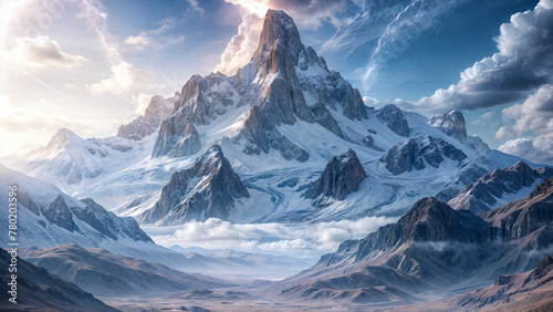 드넓은 대지 위 웅장한 산의 풍경 photo