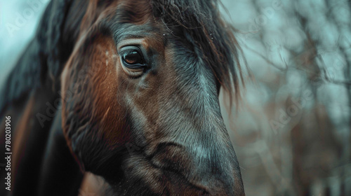 closeup of a Horse sitting calmly  hyperrealistic animal photography  copy space