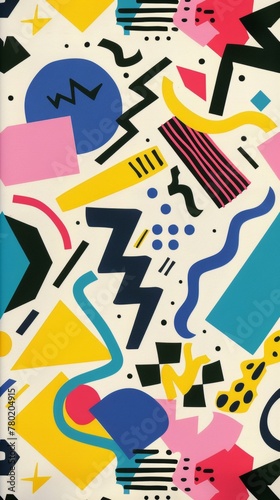 Abstract geometric pattern, playful shapes, primary colors, childlike wonder