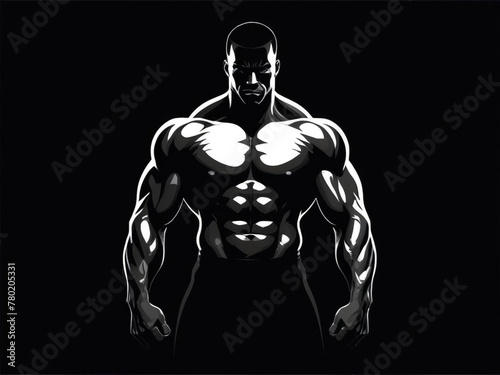 Black and white vector image of a muscular man
