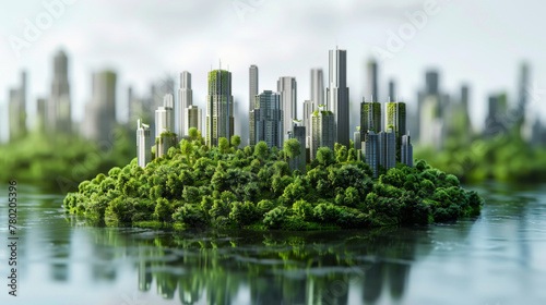 A 3D Digital, sustainable, green cityscape emerging from half an earth globe