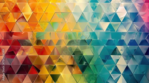 An array of equilateral triangles each filled with a gradient photo