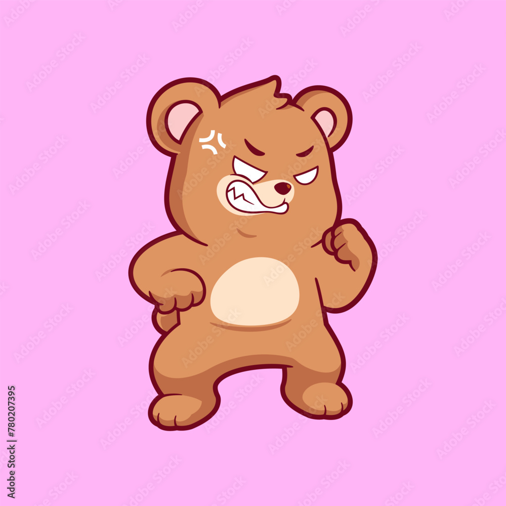 Cute angry bear cartoon vector icon illustration. Flat style animal cartoon logo mascot Cute angry bear cartoon vector icon illustration. Flat style animal cartoon logo mascot