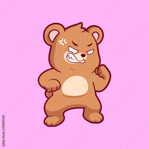 Cute angry bear cartoon vector icon illustration. Flat style animal cartoon logo mascot