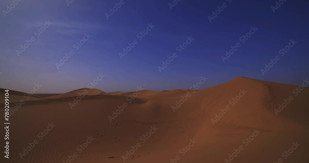 A panoramic sand dune of sahara desert at Mhamid el Ghizlane in Morocco wide shot A panoramic sand dune of sahara desert at Mhamid el Ghizlane in Morocco wide shot