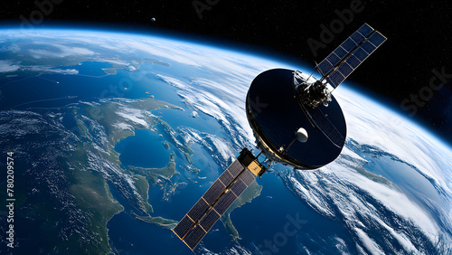 A communication satellite in outer space of the earth, technology business background