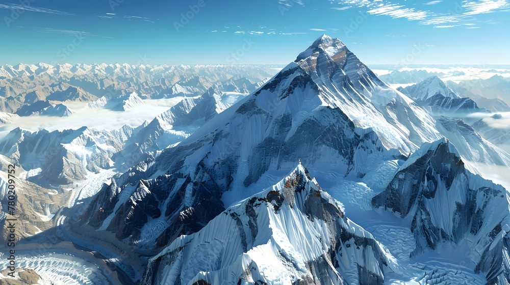 A D Satellite Perspective of Mount Everest A Soaring Peak in the Himalayas Range Generative ai