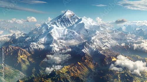 Unveiling the Grandiose Himalayan Range A Vivid D Satellite Perspective of Everest and Surroundings Generative ai