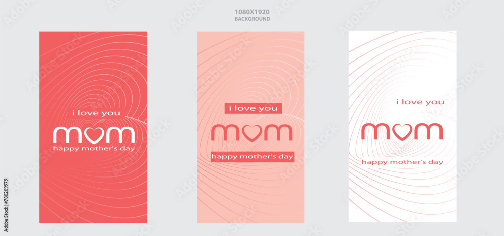 Collection of vertical background in earthy and nude tones with heart line. Illustration for Happy Mother's Day. - obrazy, fototapety, plakaty 