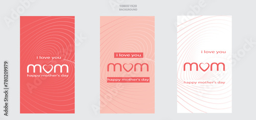 Collection of vertical background in earthy and nude tones with heart line. Illustration for Happy Mother's Day.