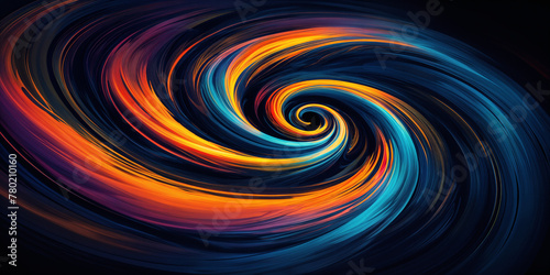 A vibrant, swirling pattern with hues of orange, blue, and purple, creating a sense of movement and energy.