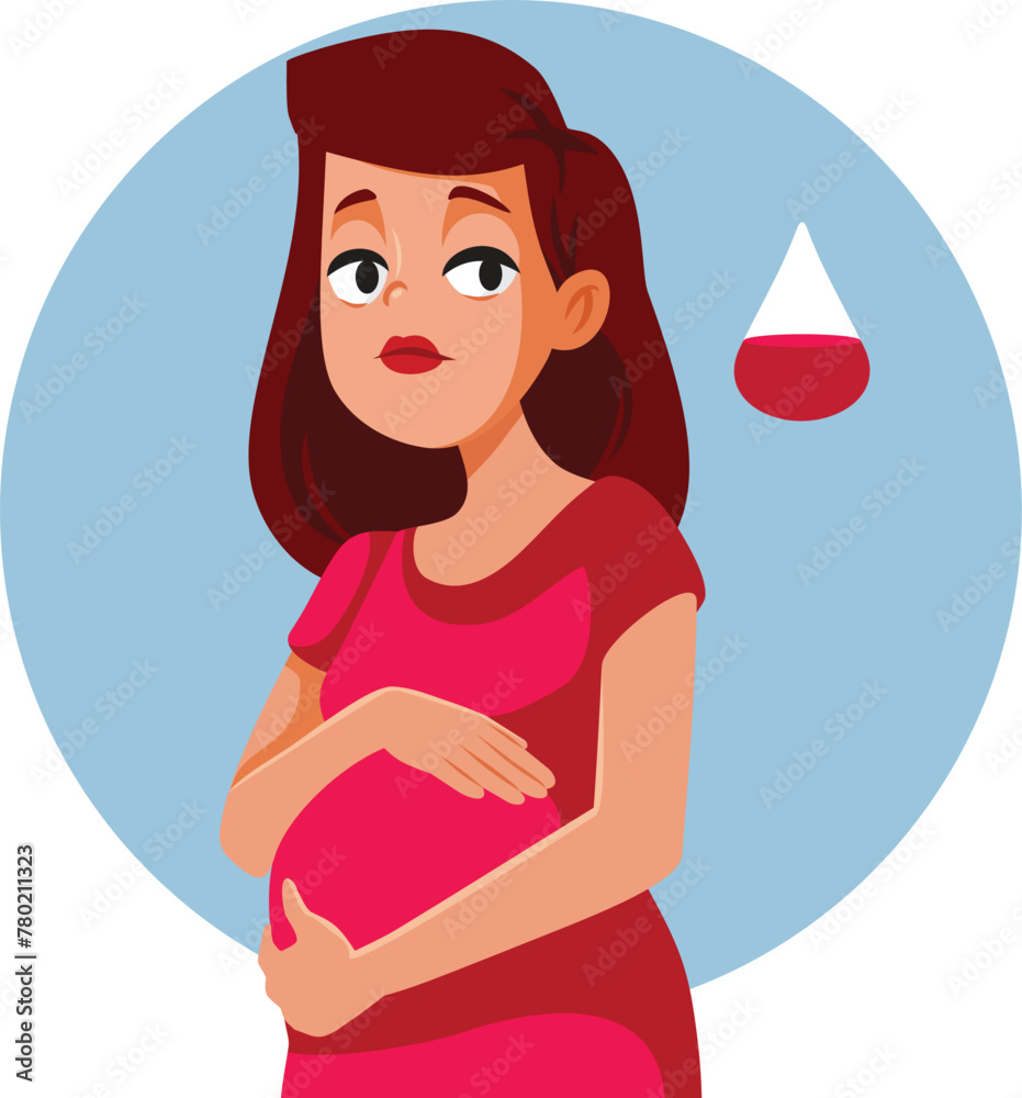 Pregnant Woman Suffering from Anemia Vector Cartoon Character. Sad girl having low iron levels during pregnancy 
 - obrazy, fototapety, plakaty 