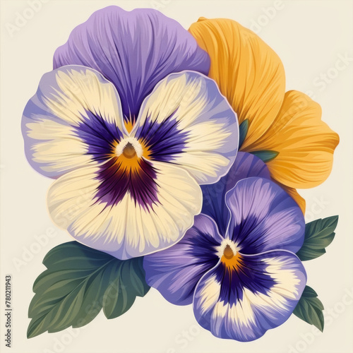 Digital illustration of colorful pansy flowers, ideal for print or web design.