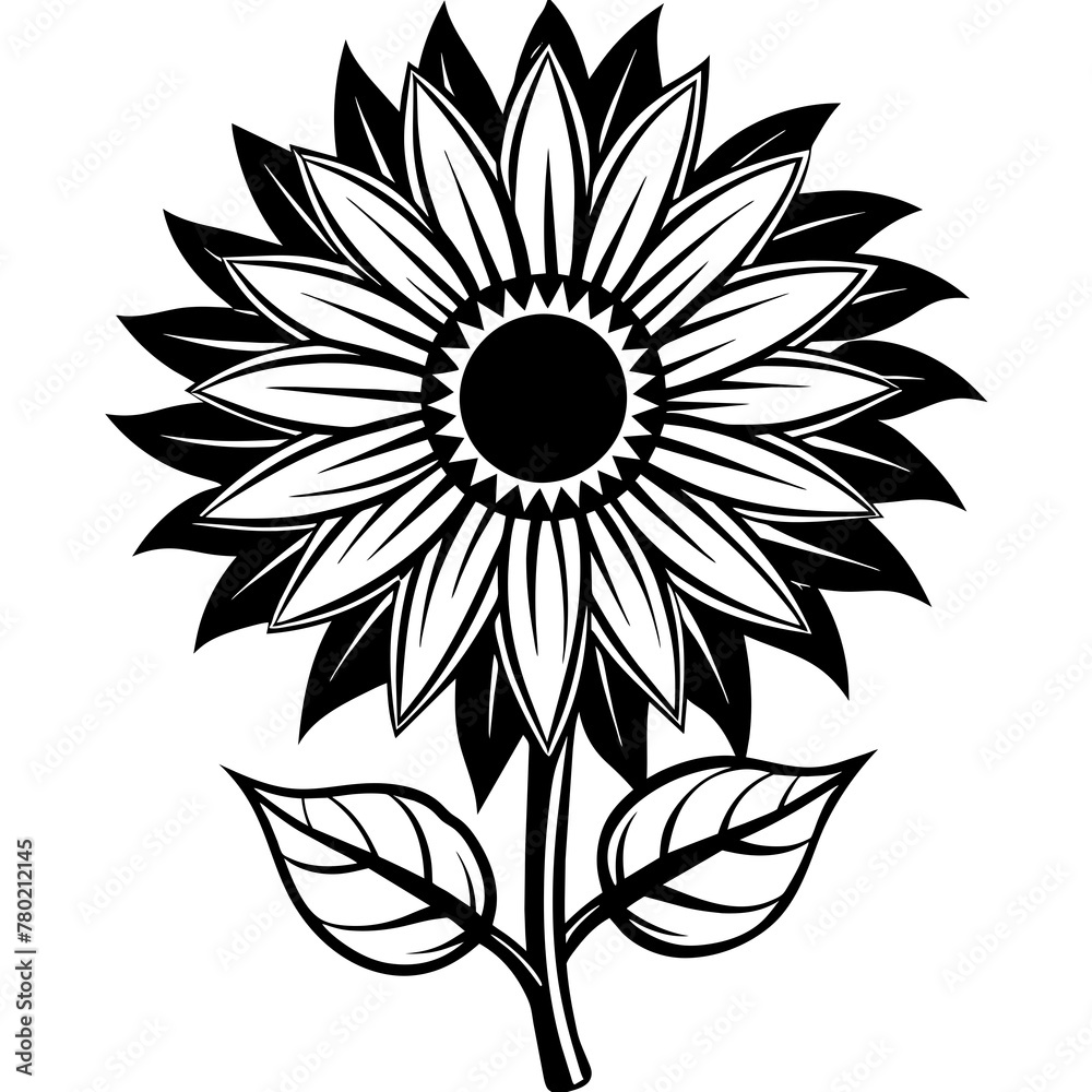 Fototapeta premium black and white sunflower, black sunflower on web silhouette vector illustration,icon,svg,flower characters,Holiday t shirt,Hand drawn trendy Vector illustration,flower on a white background