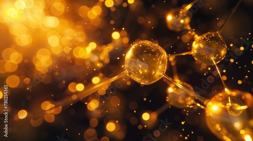 A captivating digital animation shows golden particles coming together to form a powerful biofuel molecule representing the transformative potential of this valuable resource in creating . photo