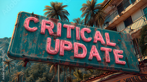 Sign with the words “CRITICAL UPDATE” - breaking news - important message - in the style of famous sign 