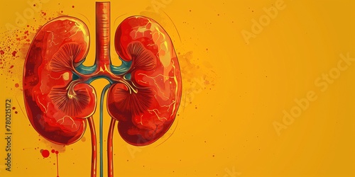 Illustration of human kidney organs in art style for medical themes
