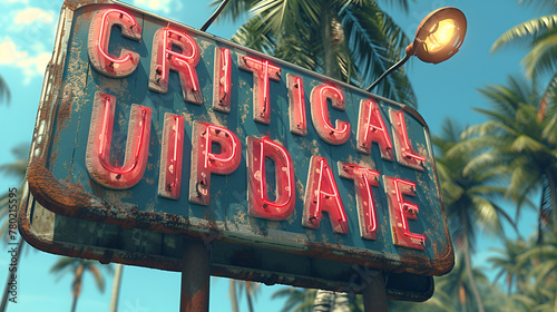 Sign with the words “CRITICAL UPDATE” - breaking news - important message - in the style of famous sign 