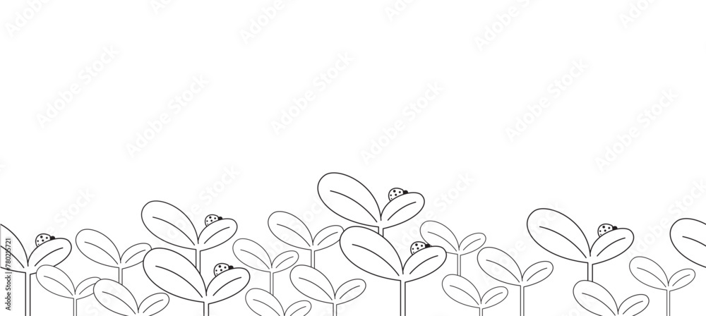 Spring line art style with transparent background, vector illustration and seamless pattern Spring line art style with transparent background, vector illustration and seamless pattern