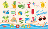 Summer vector set. Summer element collection. Summer holiday beach. Cartoon flat vector isolated on white bạckground