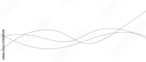 Abstract Wavy Line. Wavy line horizontal divider outline minimalist art. Thin line wavy abstract vector background. Curve wave seamless pattern. Line art striped graphic template. On white background.