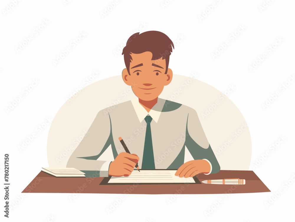 white background, Forcing employees to sign illegal contracts or agreements, in the style of animated illustrations, full body, only one man, text-based white background, Forcing employees to sign illegal contracts or agreements, in the style of animated illustrations, full body, only one man, text-based