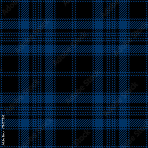 Midnight blue and black tartan plaid pattern. Vector seamless check pattern for plaid fabric, flannel shirt, blanket, clothes, skirt, tablecloth, textile.