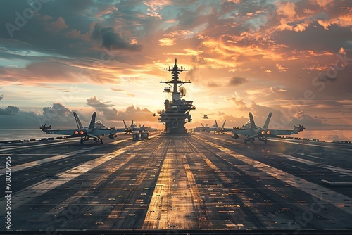 Runway of navy craft transporting fighter jets photo