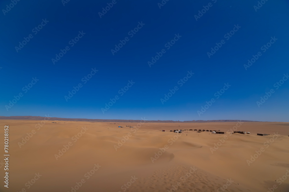 A panoramic sand dune near the desert camp at Mhamid el Ghizlane in Morocco