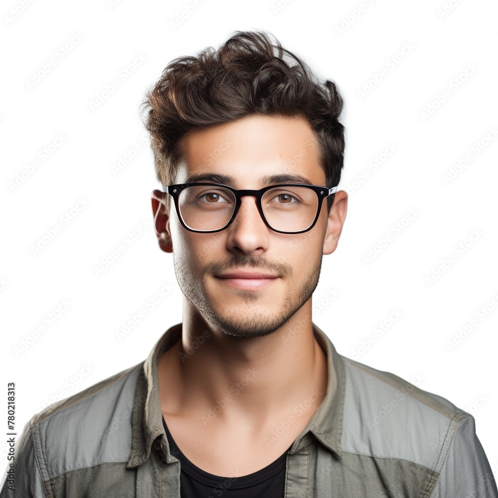 Portrait of a handsome man with glasses isolated on white background 