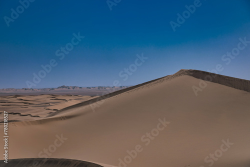 A sand dune of sahara desert at Mhamid el Ghizlane in Morocco telephoto shot