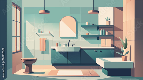 A neutraltoned bathroom with no decorative accents or elaborate fixtures prioritizing practicality and ease of use for everyday routines.