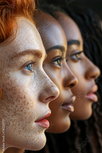 Diverse Human Faces Profile View Close-Up