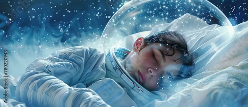 Astronaut asleep in zero gravity photo