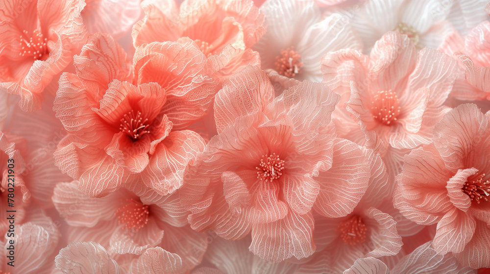 surreal flowers crafted from loofah or fabric by coral color soft pastel orange pink. surreal flowers crafted from loofah or fabric by coral color soft pastel orange pink.