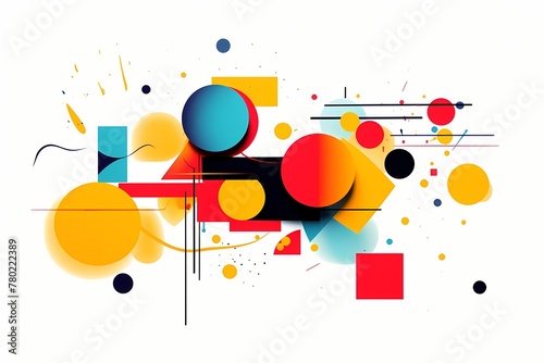 A vector graphic incorporating simple shapes and bold colors to convey a sense of dynamism and modernity on a white solid background