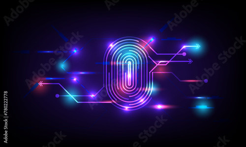 Cyber security and cyber crime concept. Electronic thumb fingerprint on futuristic technology abstract background. Digital protection. Scanning for protecting data. Hacker protection.