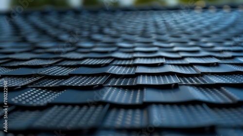Rows of sleek dark panels cover the surface of a rooftop harnessing the suns power through nanotechnology. . .