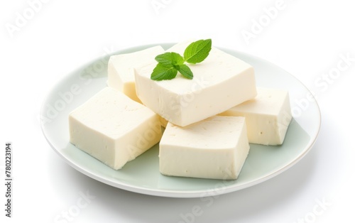 Sliced Soft White Cheese with Mint Leaf