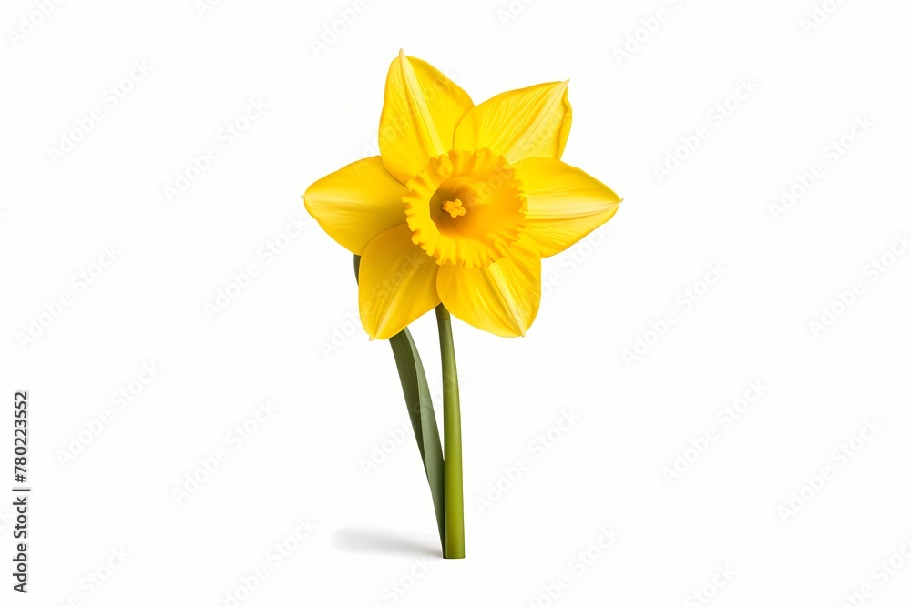 A single yellow daffodil isolated on a white background