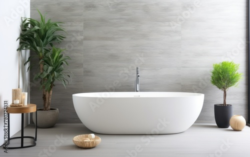 Chic bathroom with simplistic white tub
