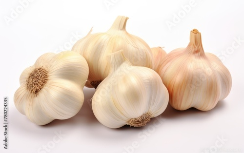 Fresh whole garlic bulbs on white background
