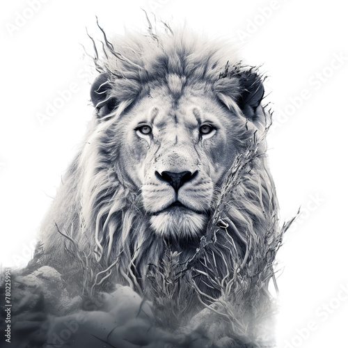 A Lion exposure with hyper realistic African, Isolated on transparent PNG background, Generative ai © Rajesh