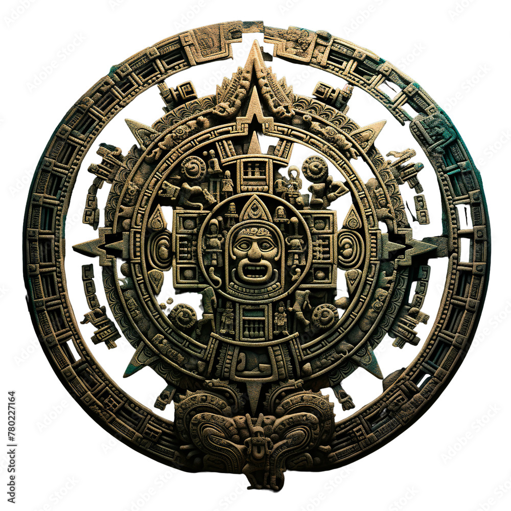 illustration of mayan calendar, Isolated on transparent PNG background, Generative ai