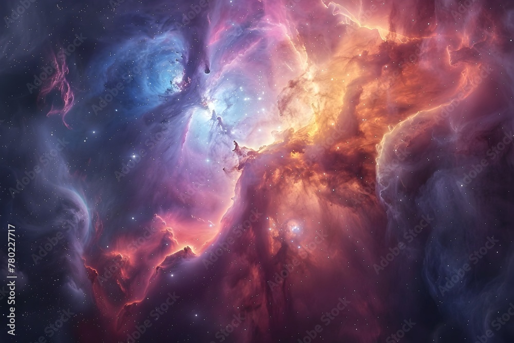 Breathtaking Cosmic Landscape Awash in Vibrant Hues of Pink,Blue,and Purple