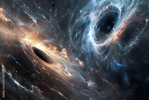 Enigmatic Black Holes Exerting Immense Gravitational Pull Amid the Cosmic Dance of Swirling Energies and Matter photo