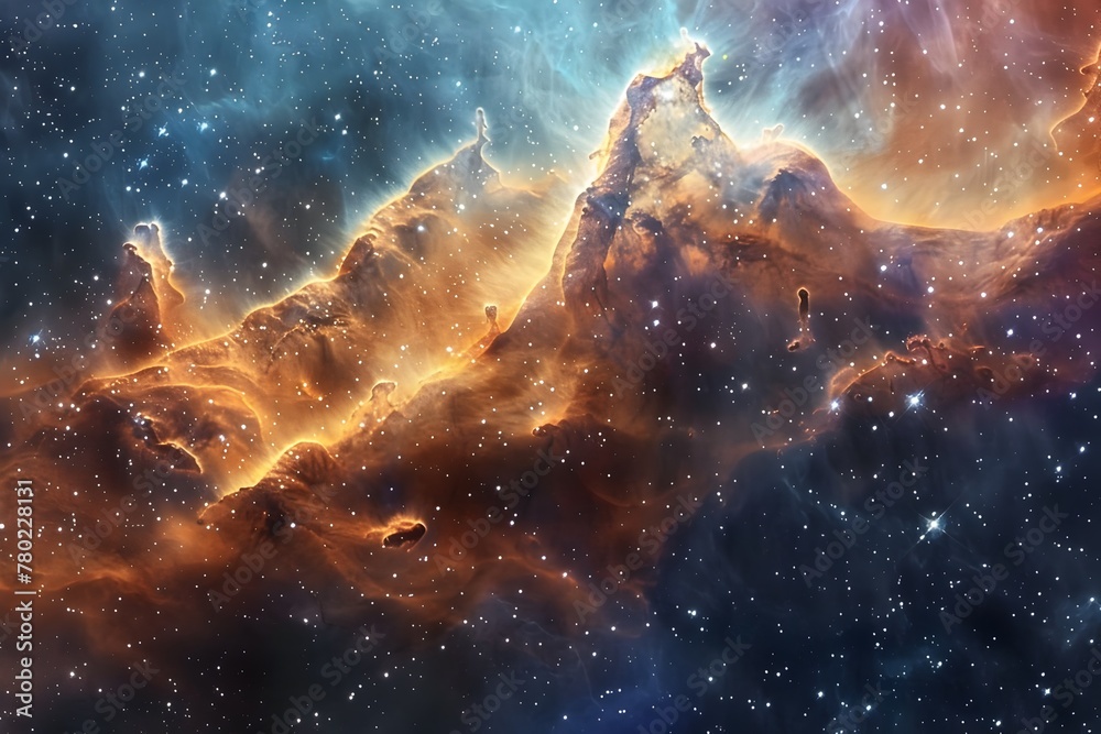 Fototapeta premium Captivating Cosmic Nursery:Glimpses into the Turbulent Birth of Stars within Radiant Nebulae