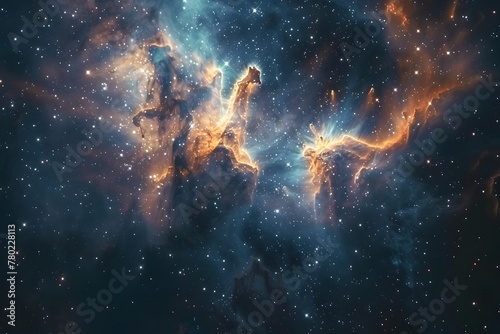 Breathtaking Celestial Nurseries:Glimpsing the Turbulent Birth of Brilliant Stars in Vibrant Nebulae photo