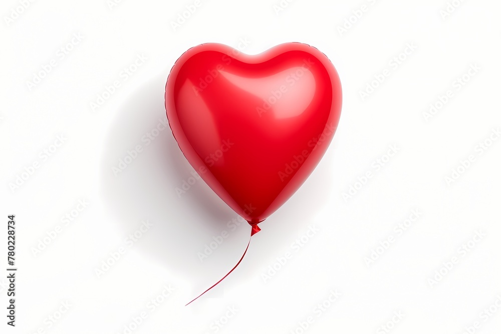 A red heart-shaped balloon isolated on a white solid background